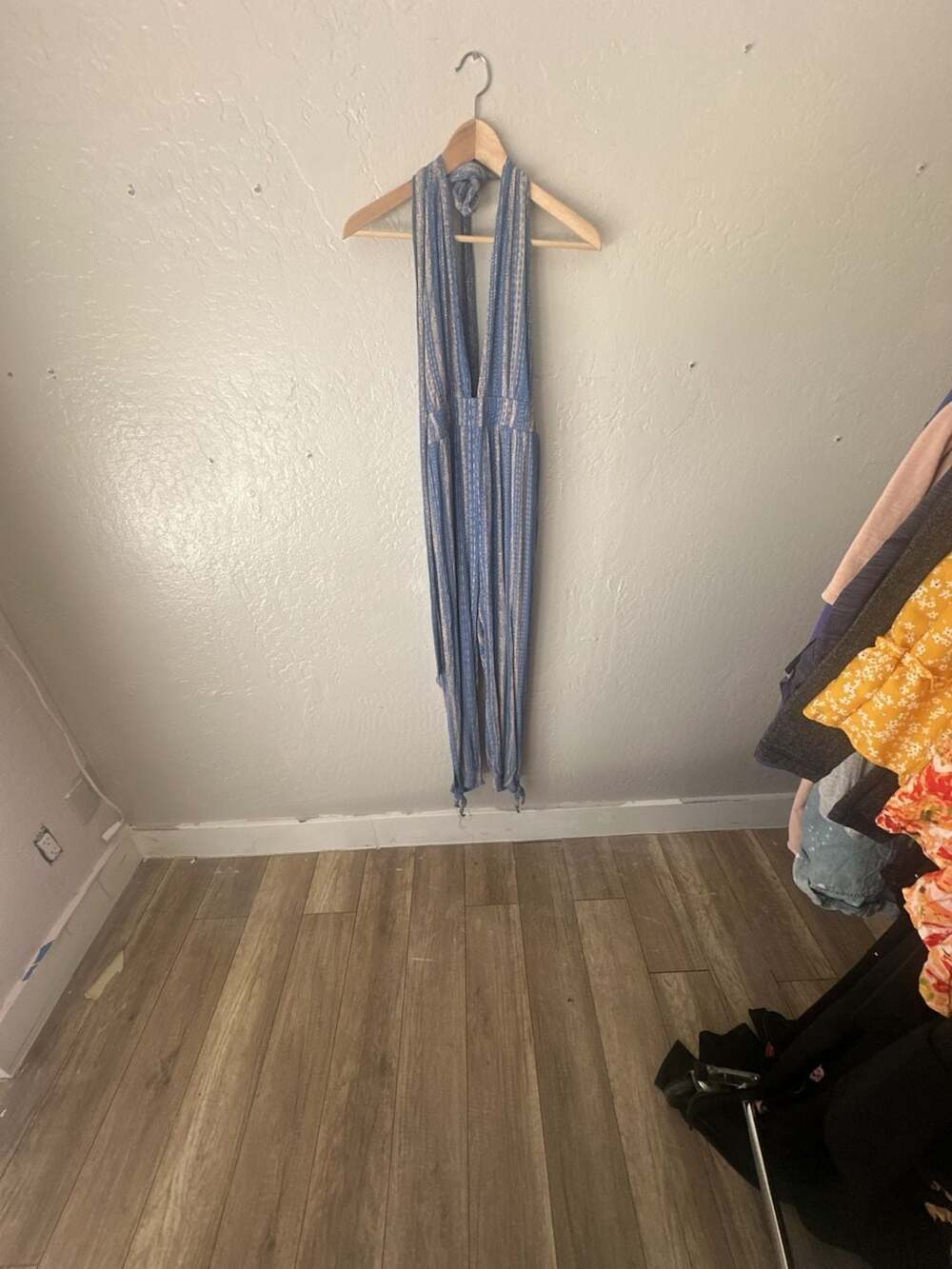 Skylar + Madison Blue Patterned Halter Jumpsuit Size L